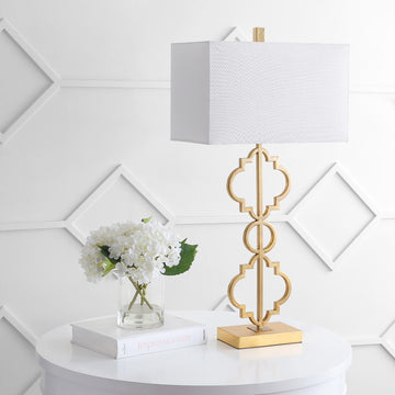 Selina 32" Iron Ogee Trellis Modern LED USB Table Lamp - JONATHAN Y